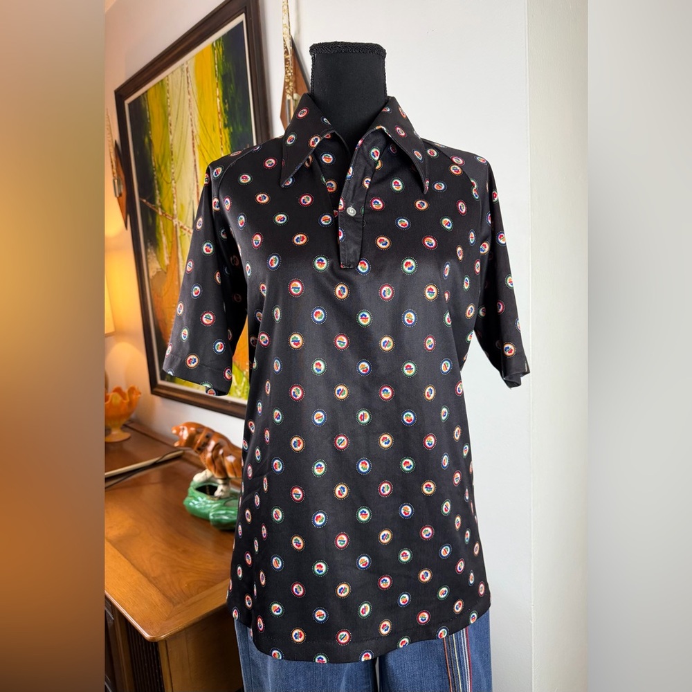 Vintage SAHARA CASUALS 1970s Short Sleeve Button-Up Polyester Shirt Men’s S-M